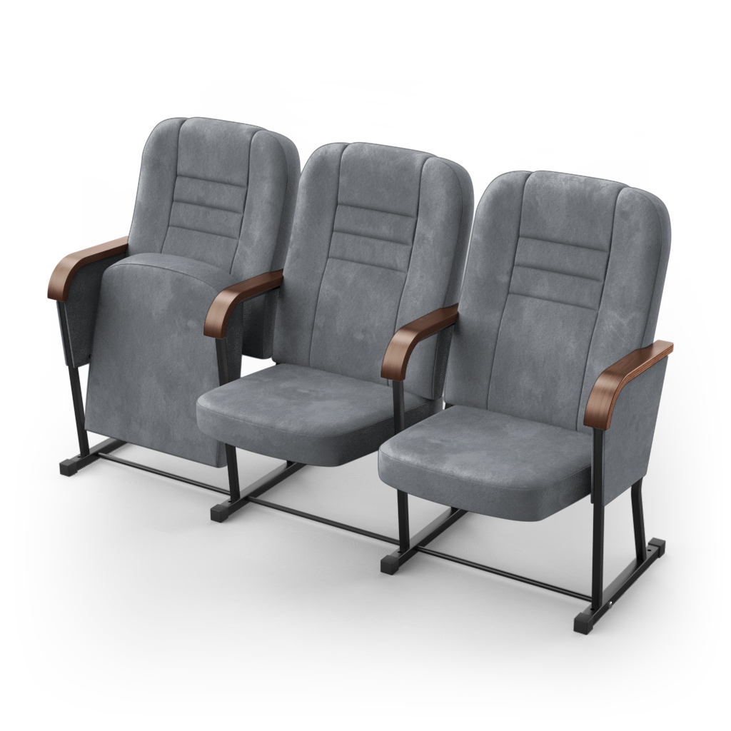 Крісло секційне ПРЕМ'ЄРА ОВАЦІЯ-УНІВЕРСАЛ з фігурним підлокітником та фальшпанелями, 3 секції